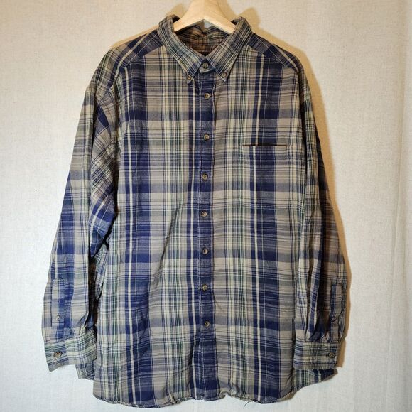 Roundtree And Yorke Casuals Flannel Outdoors Tan Blue Green Mens Big 3XB - Picture 1 of 11